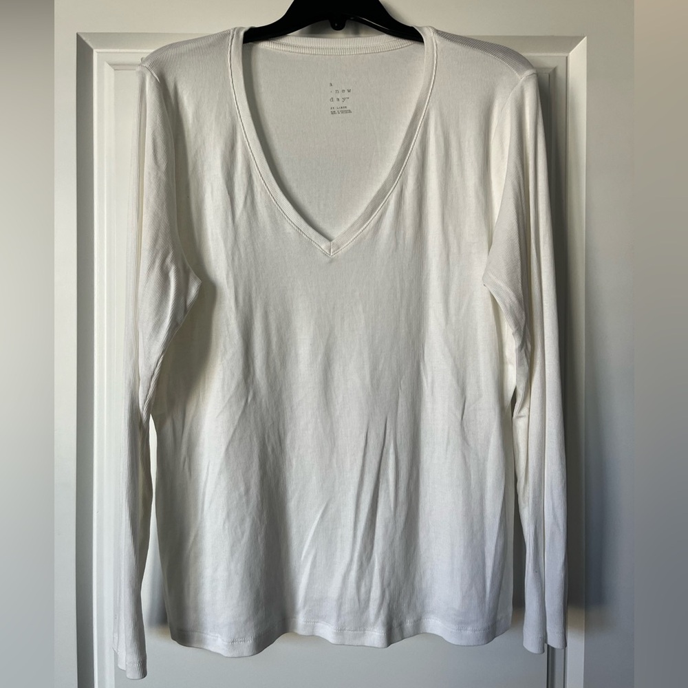 A New Day White V-Neck Long Sleeve - XXL - Cotton/Modal - NWOT
